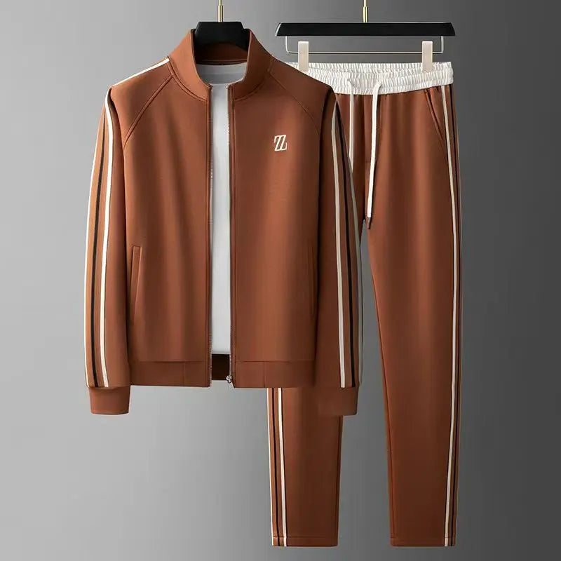 Men's 2 Piece Tracksuit Set – Zip Up Stand Collar Jogger Stripe Casual