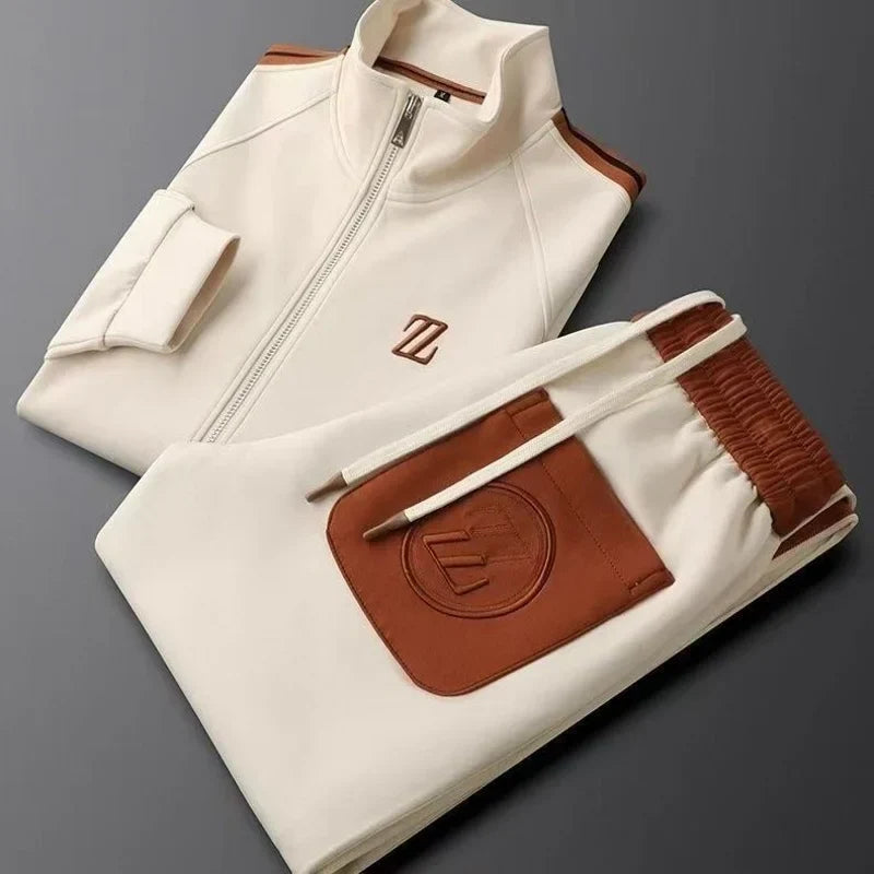 Men's 2 Piece Tracksuit Set – Zip Up Stand Collar Jogger Stripe Casual