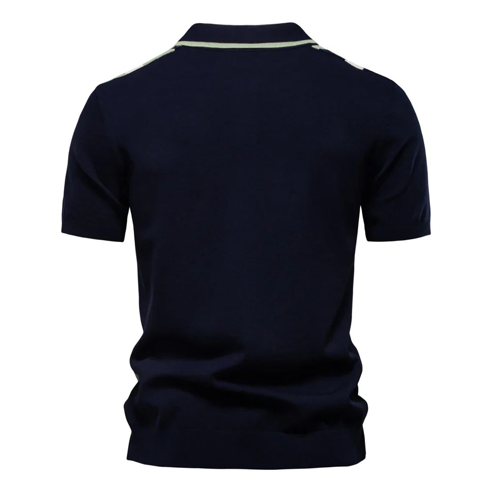 Men's Bold Vertical Stripe Knit Polo – Two Button Short Sleeve Golf