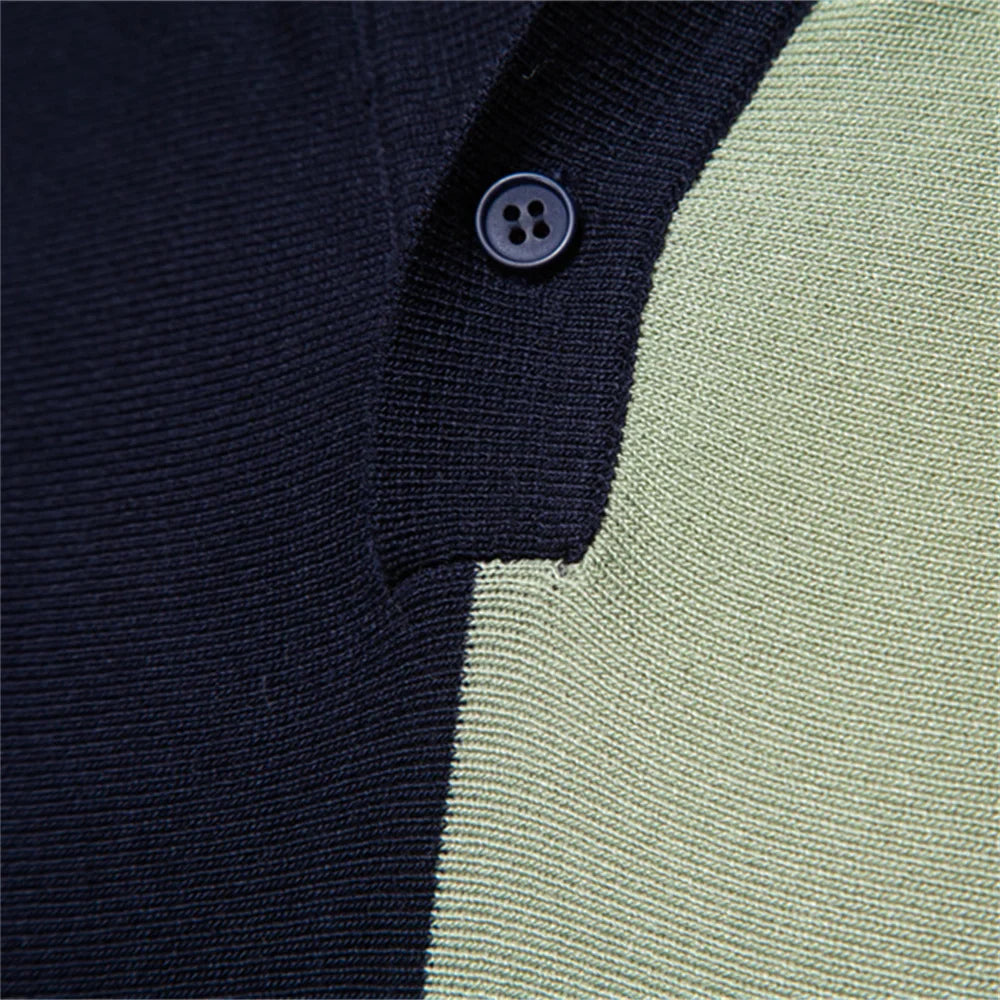 Men's Bold Vertical Stripe Knit Polo – Two Button Short Sleeve Golf