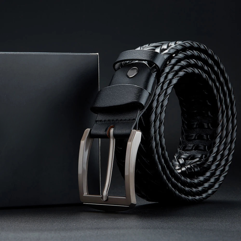 Men's Braided Belt – Rectangular Pin Buckle Woven Strap Smart Casual
