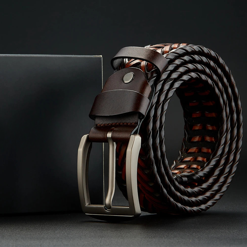 Men's Braided Belt – Rectangular Pin Buckle Woven Strap Smart Casual