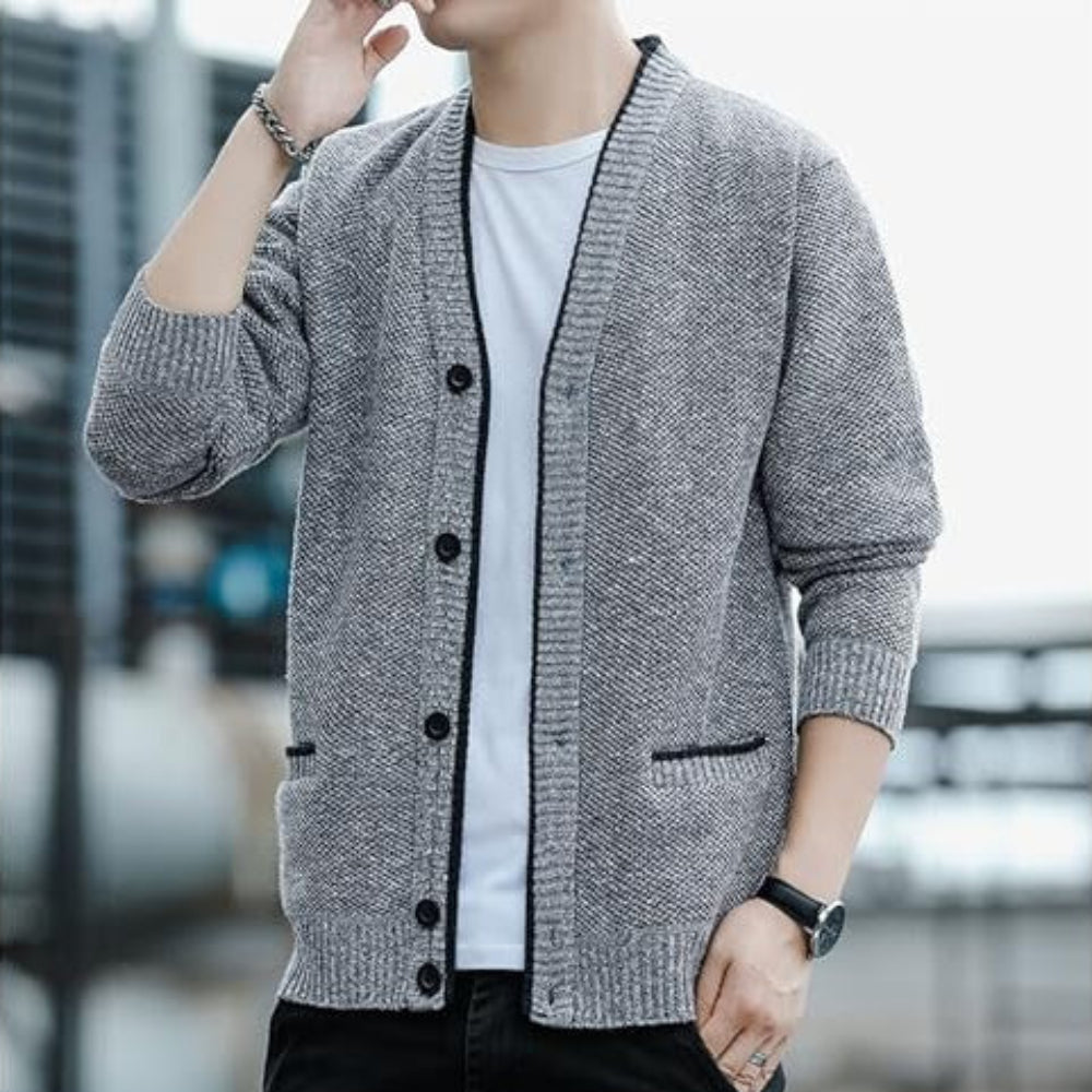 Men's Button Front V Neck Cardigan – Lined Long Sleeve Casual Everyday Wear