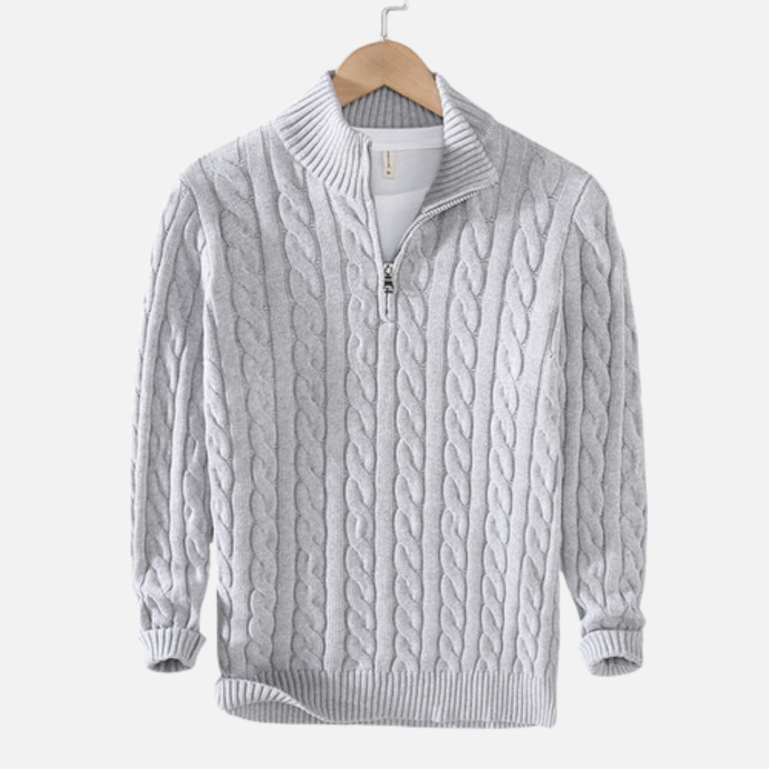 Men's Cable Knit Quarter Zip Sweater – Stand Collar Long Sleeve Casual Wear