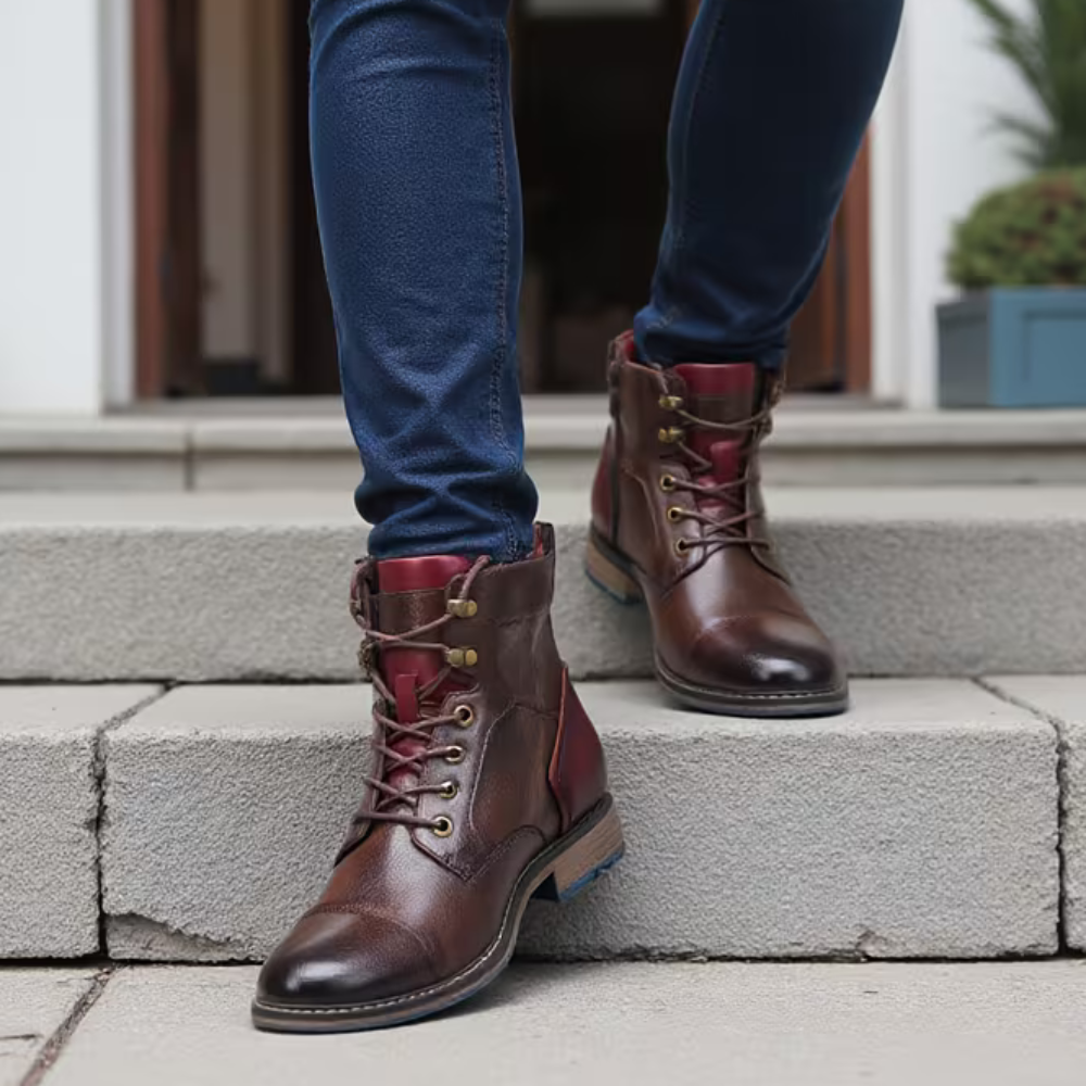 Men's Cap Toe Ankle Boots – Lace Up Side Zip Block Heel Casual