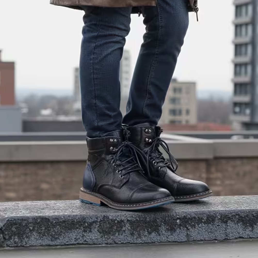 Men's Cap Toe Ankle Boots – Lace Up Side Zip Block Heel Casual