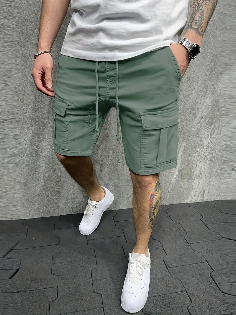 Men's Cargo Shorts – Drawstring Flap Pocket Mid Length Summer Casual