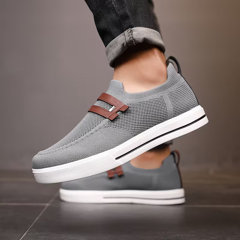 Men's Casual Knit Slip-On Loafers – Strap Detail Low Profile Everyday Shoes