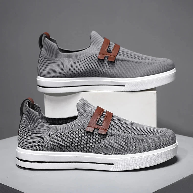 Men's Casual Knit Slip-On Loafers – Strap Detail Low Profile Everyday Shoes