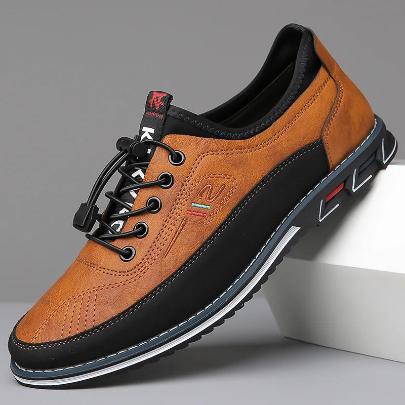 Men's Casual Lace-Up Low Top Shoes – Round Toe Stitched Panel Urban Walking