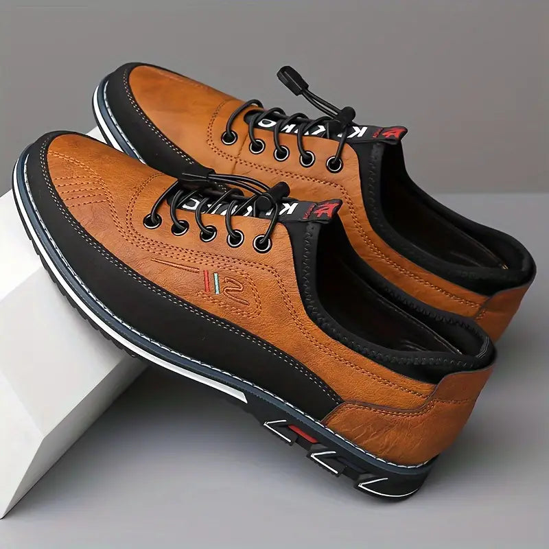 Men's Casual Lace-Up Low Top Shoes – Round Toe Stitched Panel Urban Walking