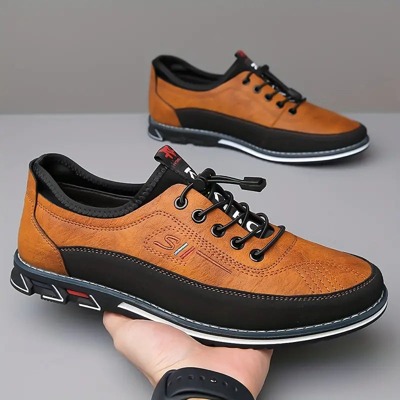 Men's Casual Lace-Up Low Top Shoes – Round Toe Stitched Panel Urban Walking