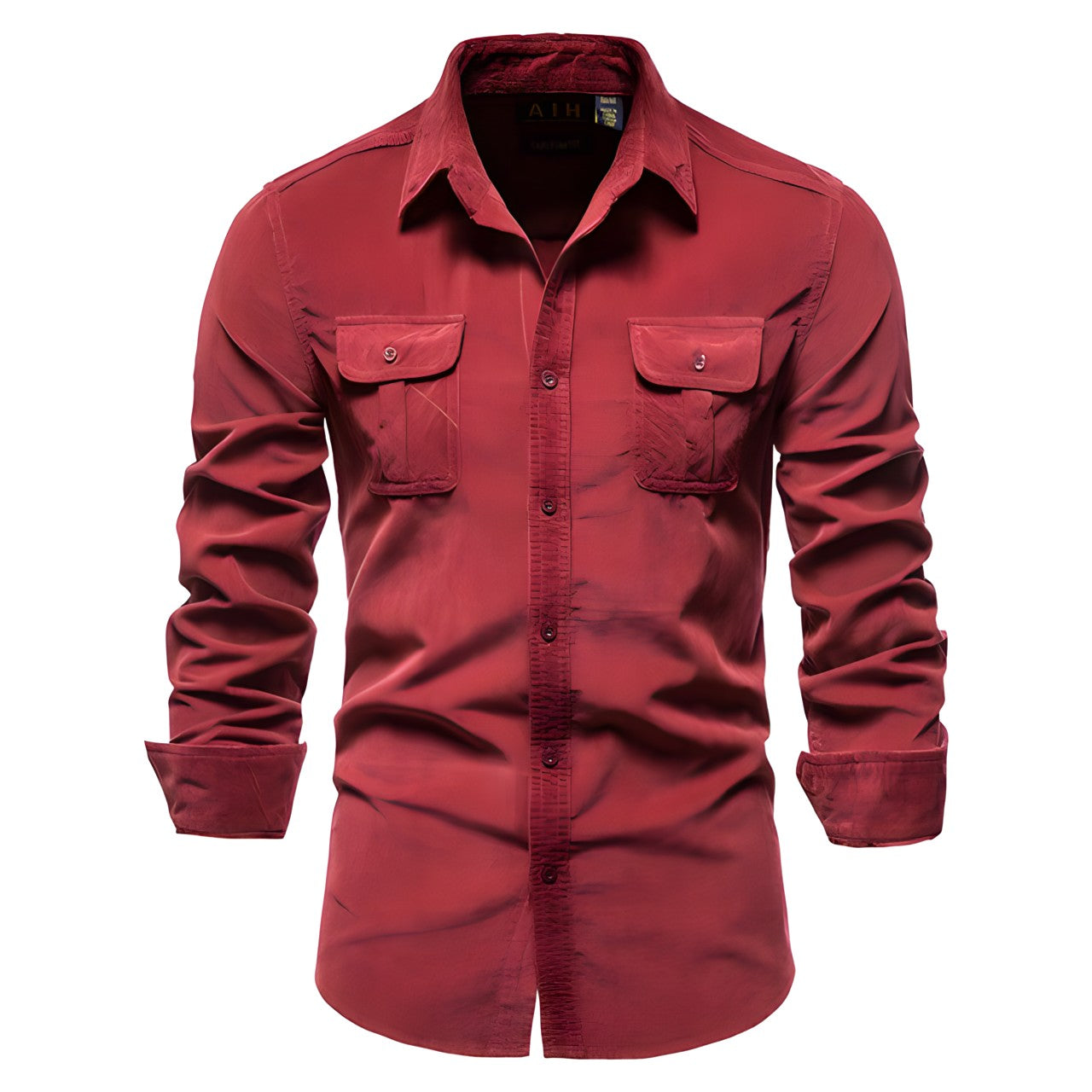 Men's Casual Long Sleeve Shirt – Dual Flap Chest Pocket Button Down Workwear