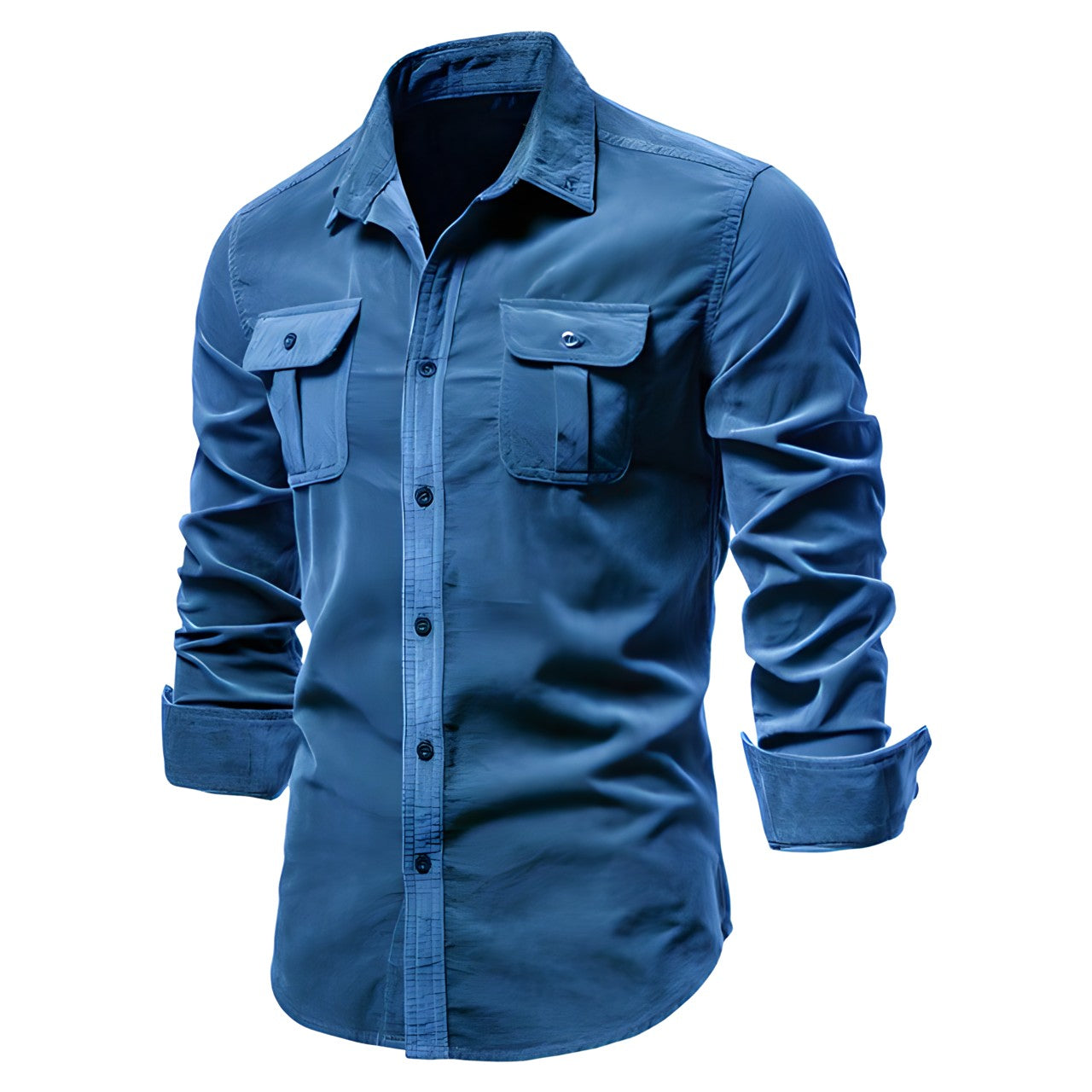 Men's Casual Long Sleeve Shirt – Dual Flap Chest Pocket Button Down Workwear