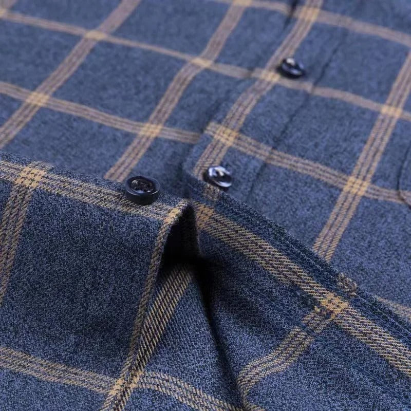 Men's Check Plaid Long Sleeve Shirt – Button Down Collar Chest Pocket Casual