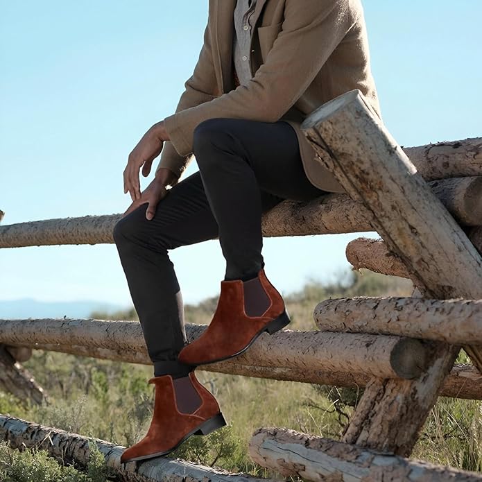 Men's Chelsea Ankle Boots – Slip-On Elastic Panel Low Heel Casual