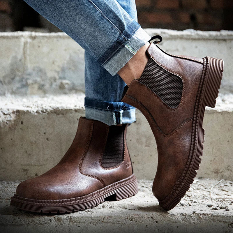 Men's Chelsea Slip On Work Boots – Elastic Side Panel Lug Sole Outdoor