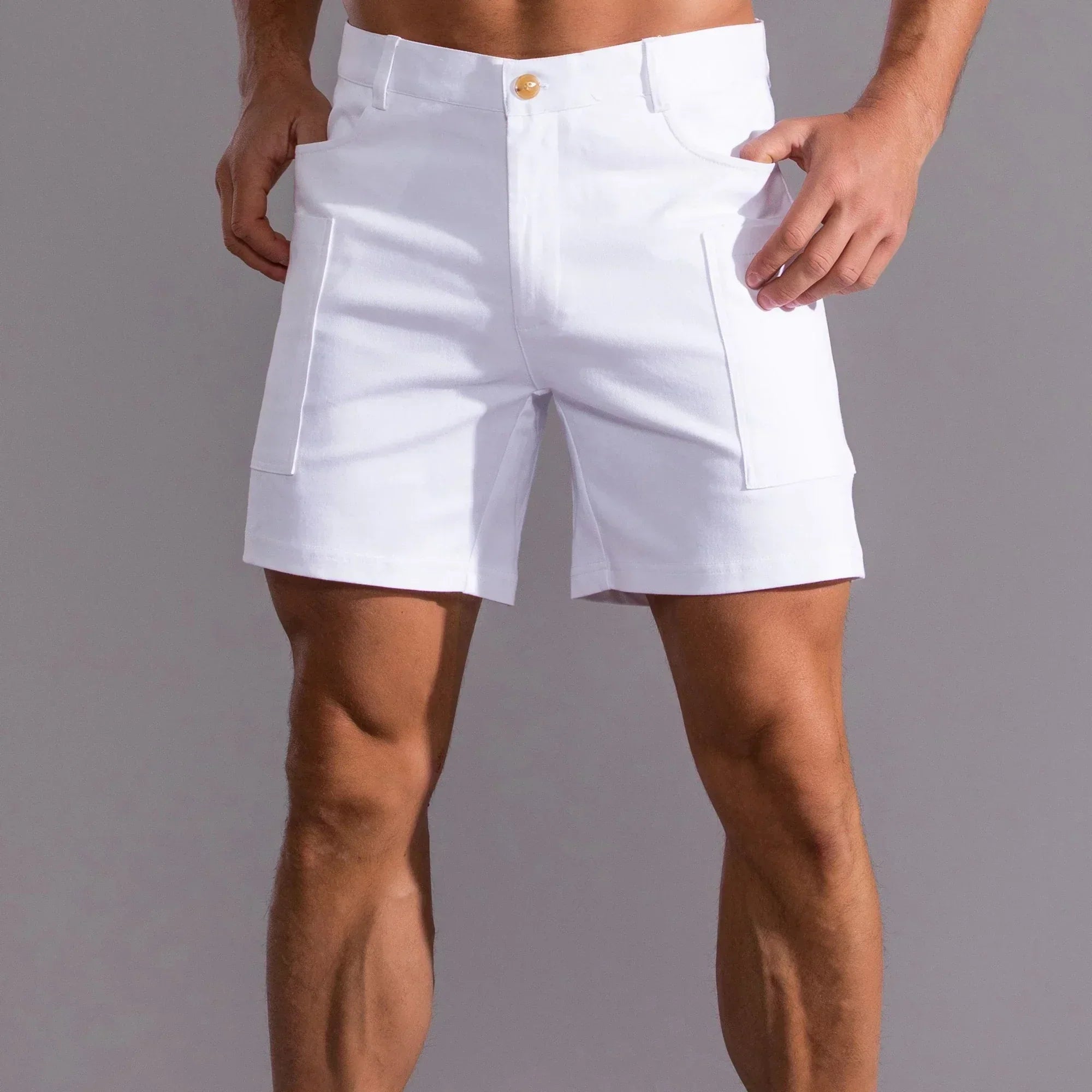 Men's Chino Shorts – Button Fly Patch Pocket Short Length Summer Casual