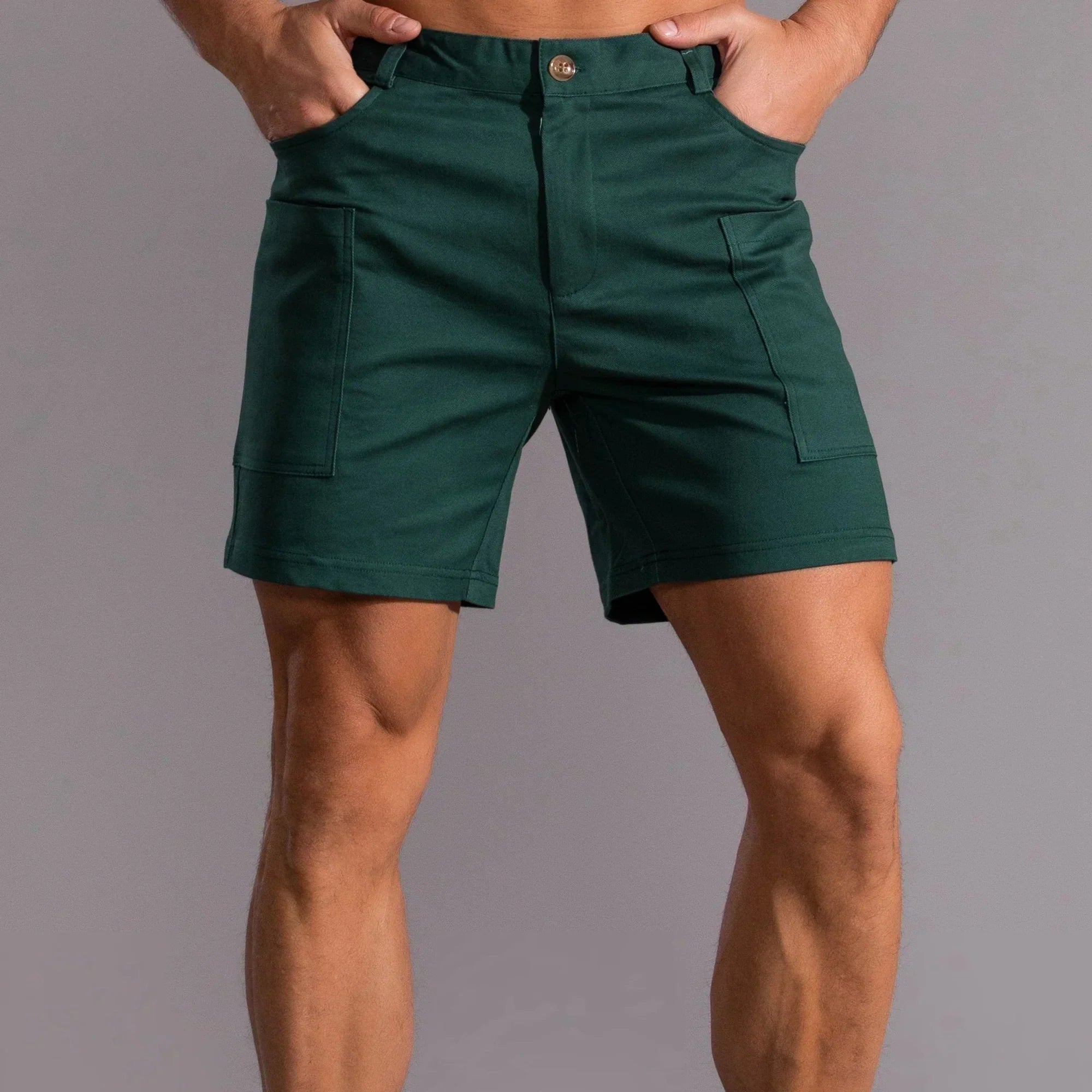 Men's Chino Shorts – Button Fly Patch Pocket Short Length Summer Casual