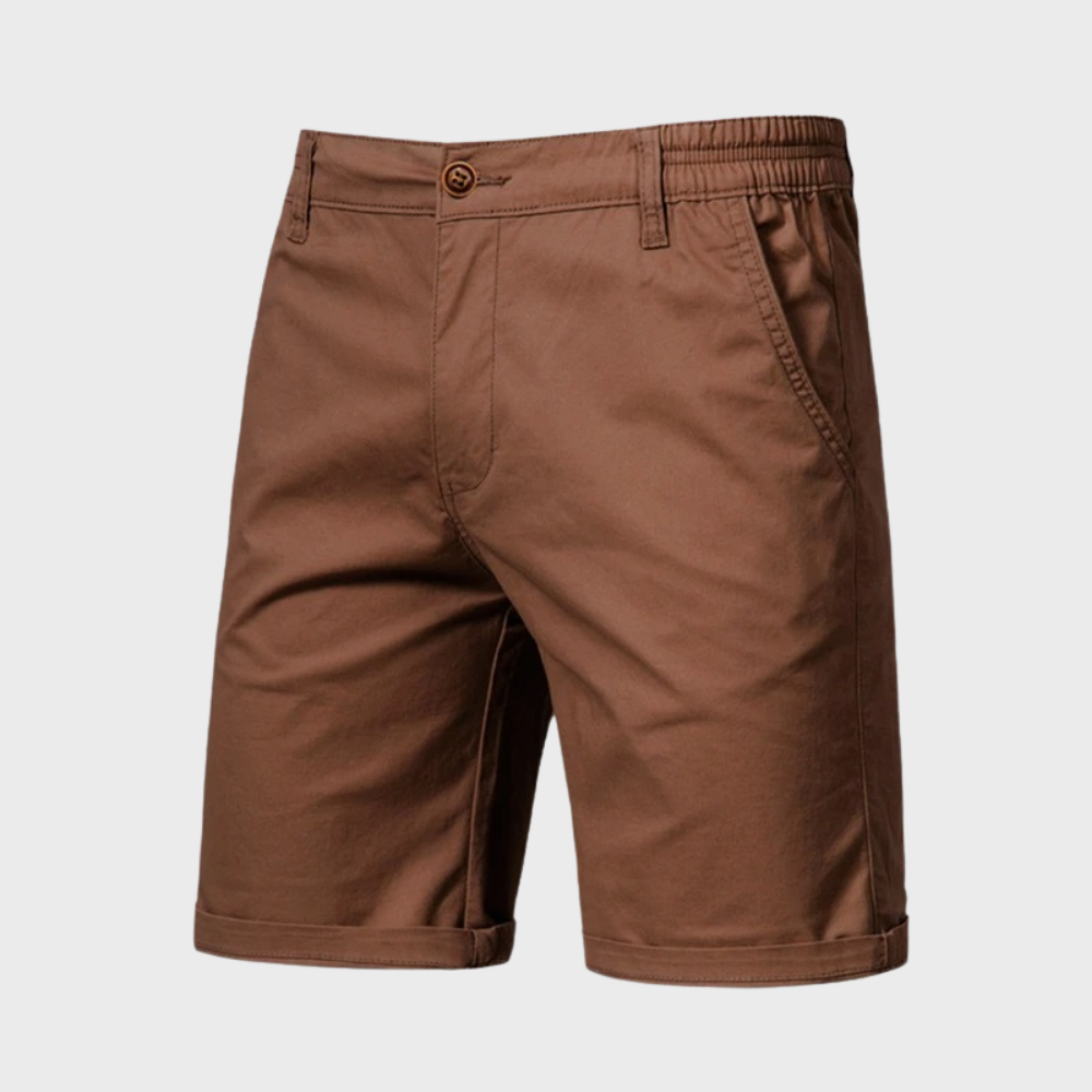 Men's Chino Shorts – Pull On Button Fly Back Pocket Mid Length Casual