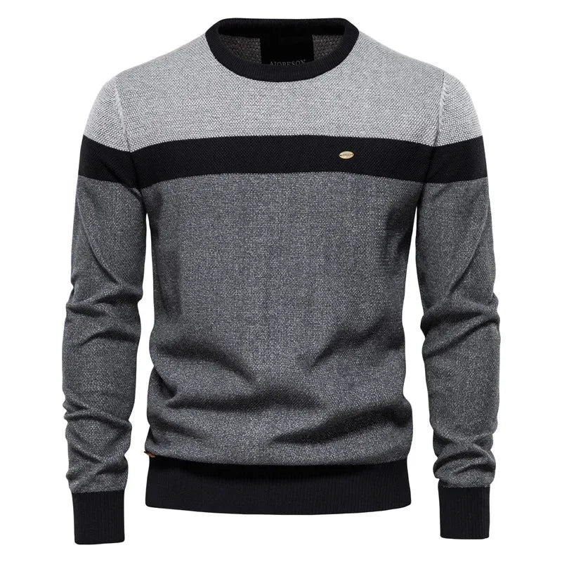 Men's Color-Block Crew Neck Sweater – Long Sleeve Knit Casual