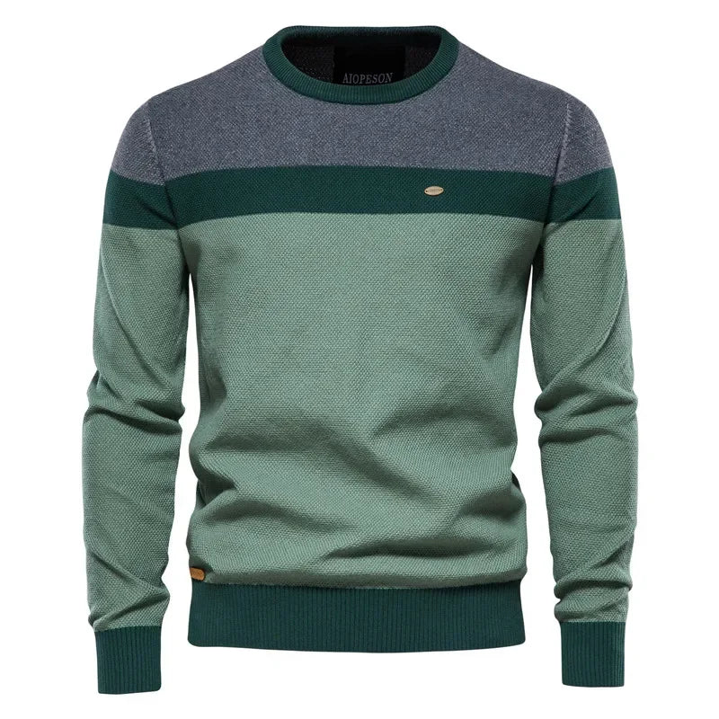 Men's Color-Block Crew Neck Sweater – Long Sleeve Knit Casual