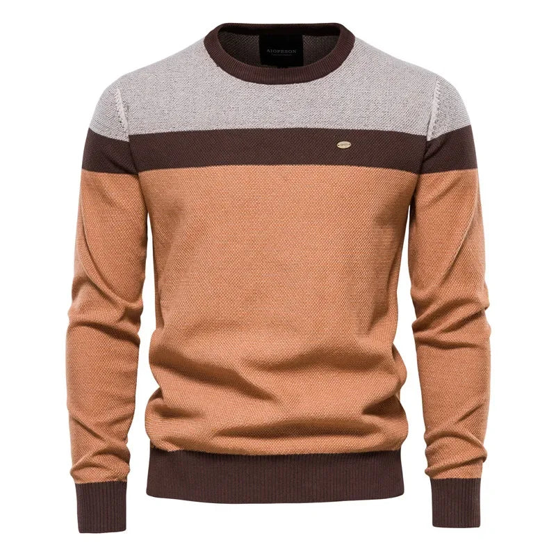 Men's Color-Block Crew Neck Sweater – Long Sleeve Knit Casual