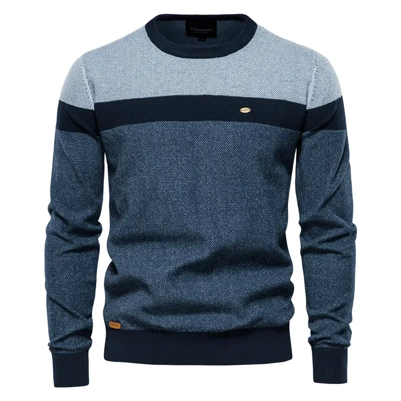 Men's Color-Block Crew Neck Sweater – Long Sleeve Knit Casual
