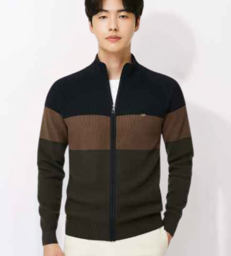 Men's Color Block Full Zip Cardigan – Stand Collar Long Sleeve Everyday Wear