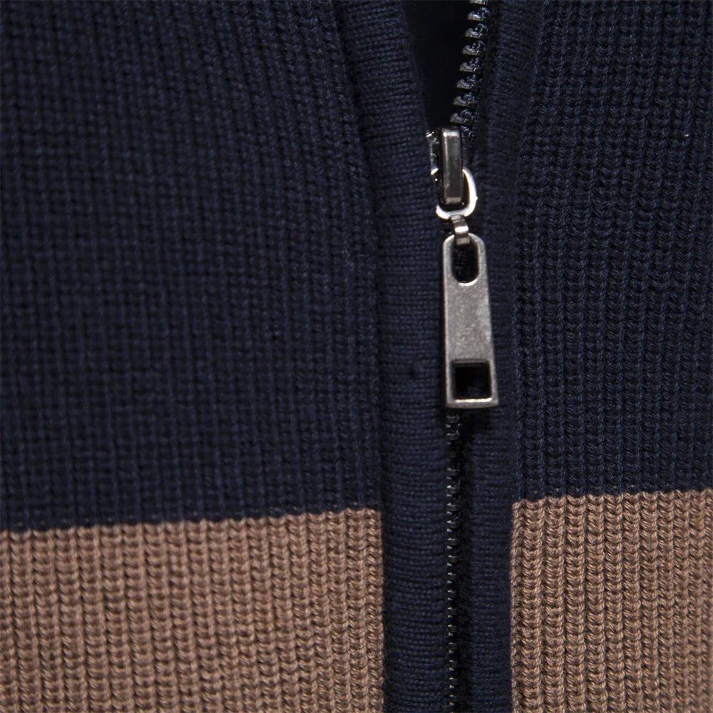 Men's Color Block Full Zip Cardigan – Stand Collar Long Sleeve Everyday Wear