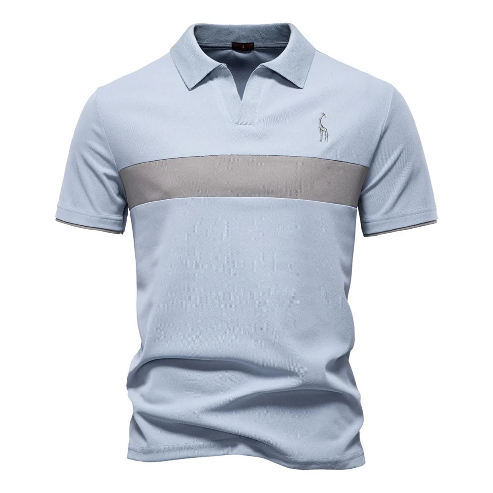 Men's Color Block Polo Shirt – Open Placket Embroidered Giraffe Golf