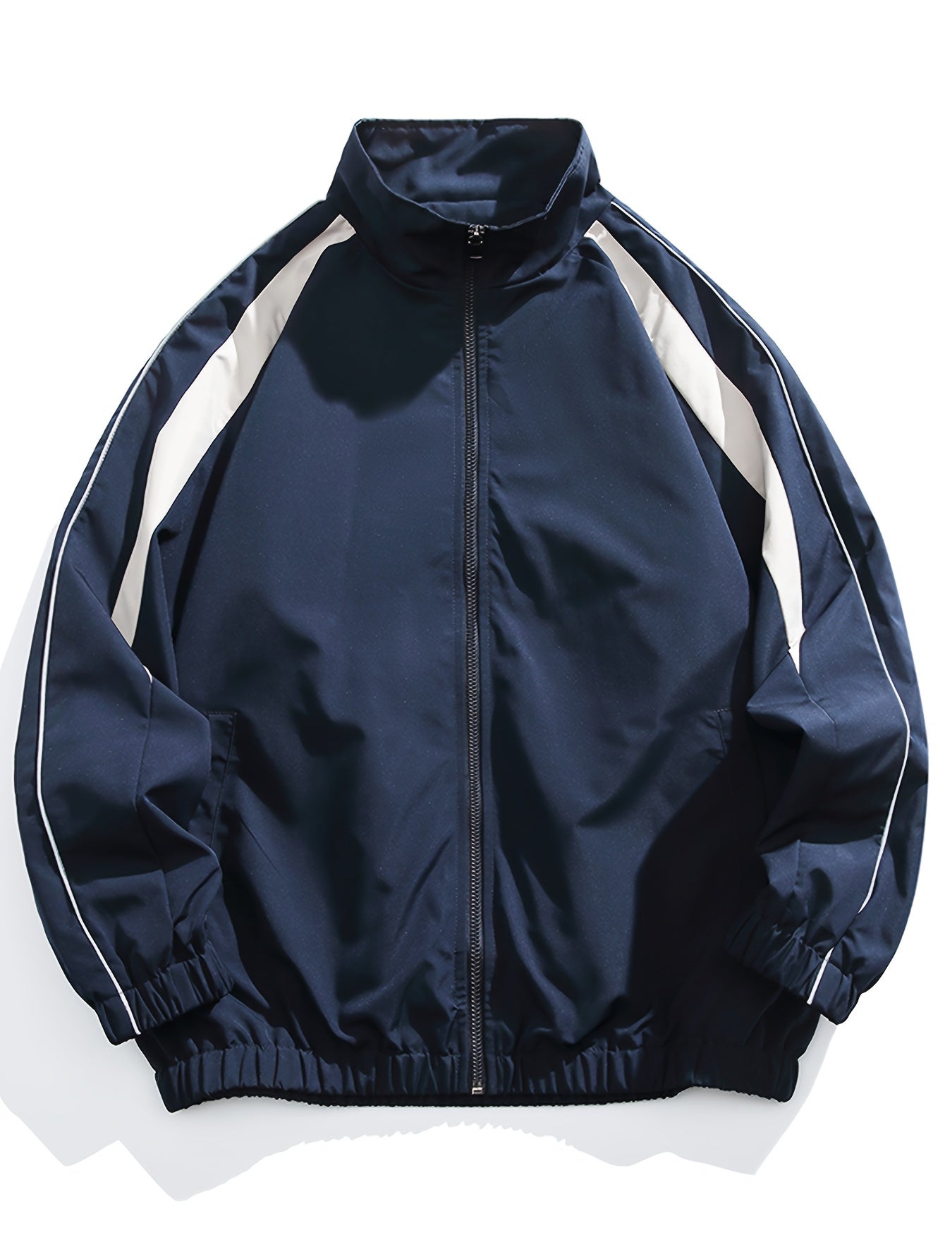 Men's Color Block Zip Front Windbreaker Jacket – Stand Collar Long Sleeve Outdoor Wear