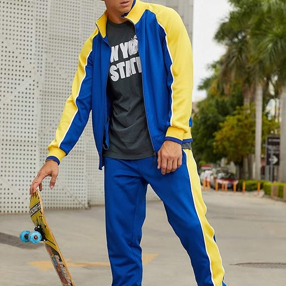 Men's Color Block Zip Up Tracksuit – Stand Collar Jacket Jogger Pants Set