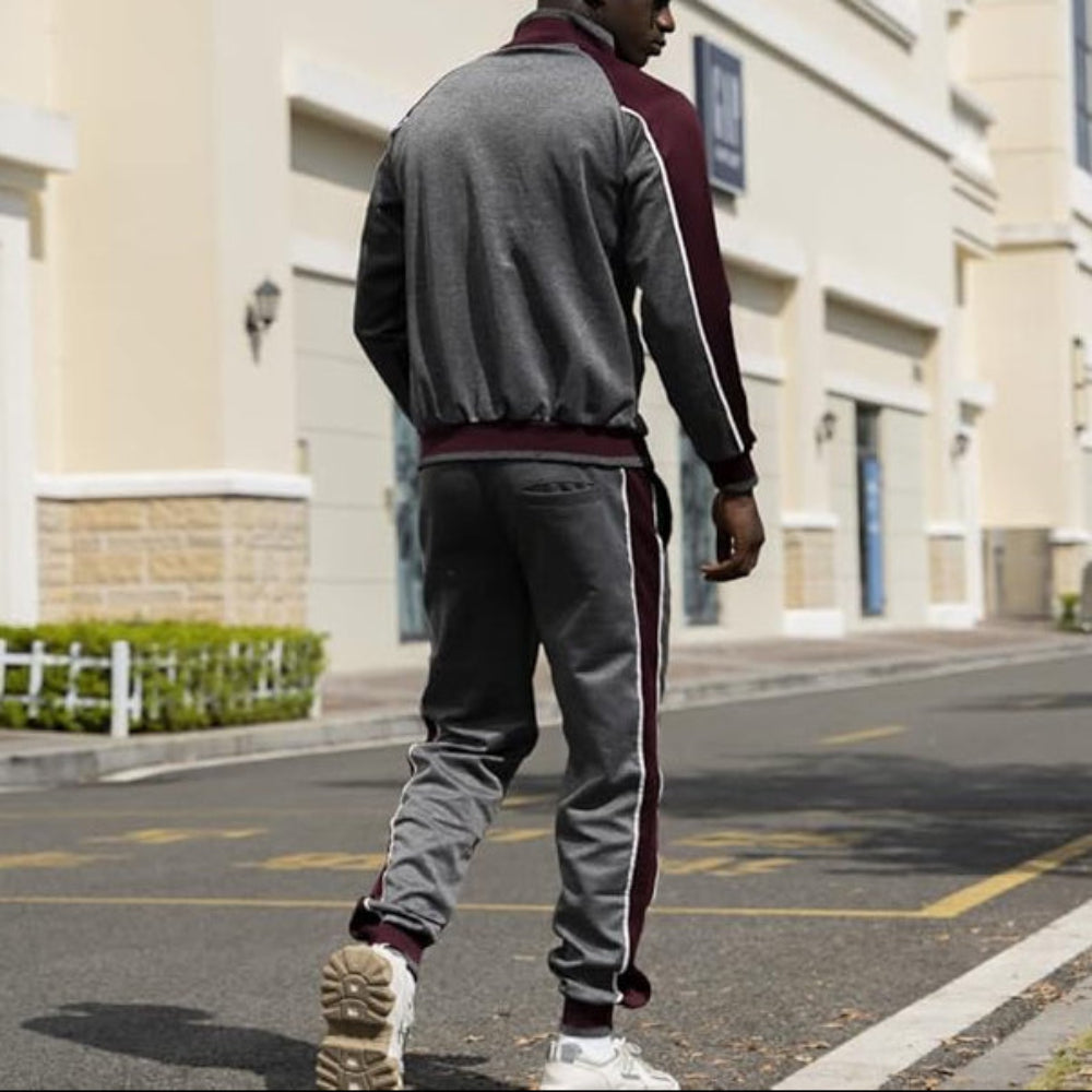 Men's Color Block Zip Up Tracksuit – Stand Collar Jacket Jogger Pants Set