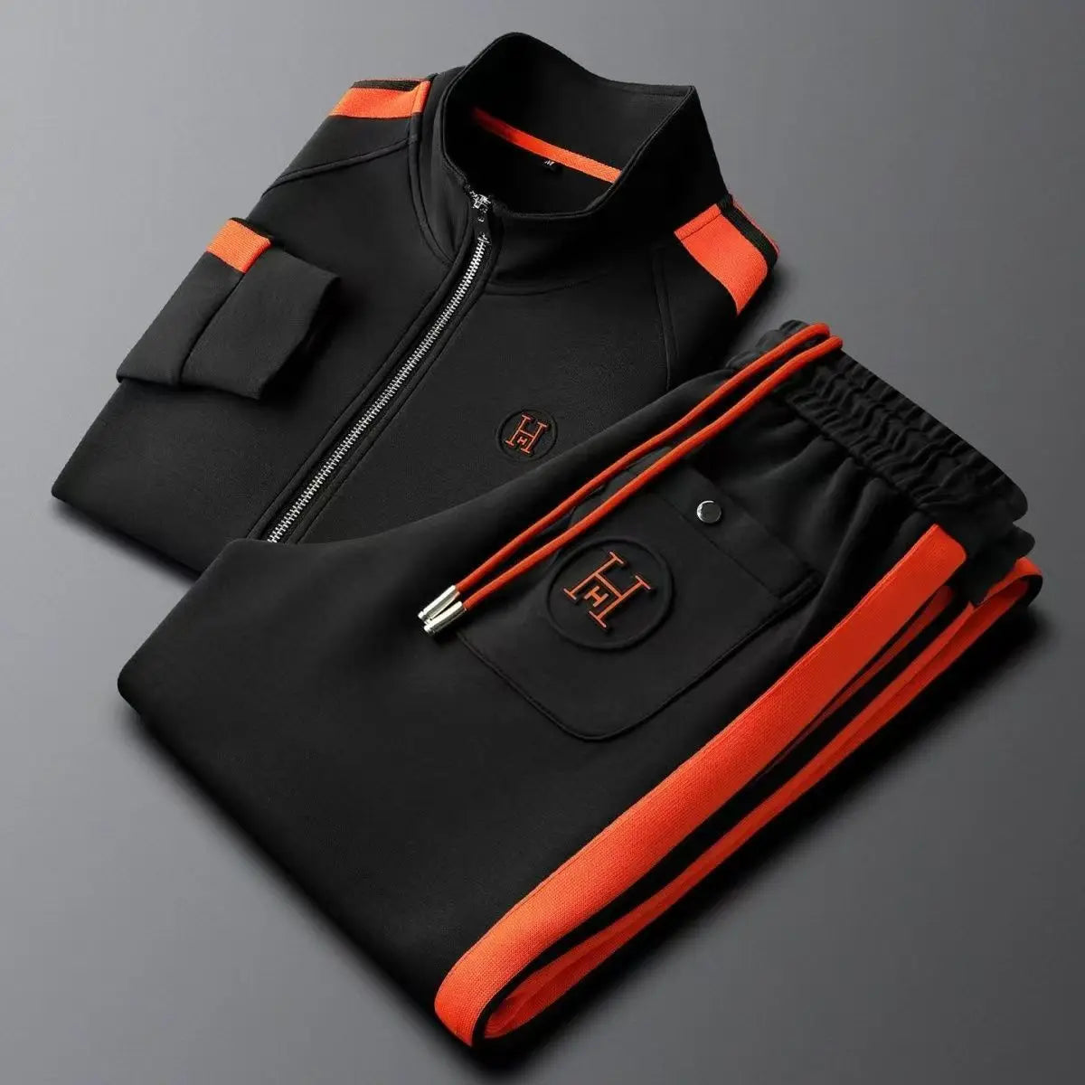 Men's Colour Block 2-Piece Tracksuit – Stand Collar Zip Up Straight Leg Set
