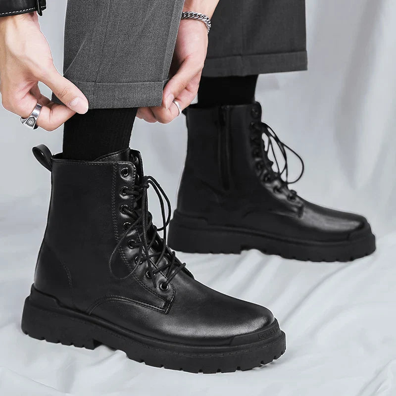 Men's Combat Style Ankle Boots – Lace Up Side Zip Lug Sole Casual