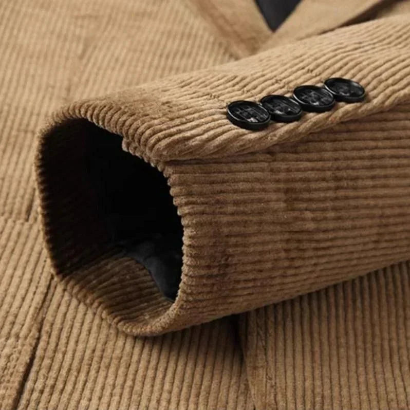 Men's Corduroy Blazer – Notch Lapel Two Button Patch Pocket Smart Casual