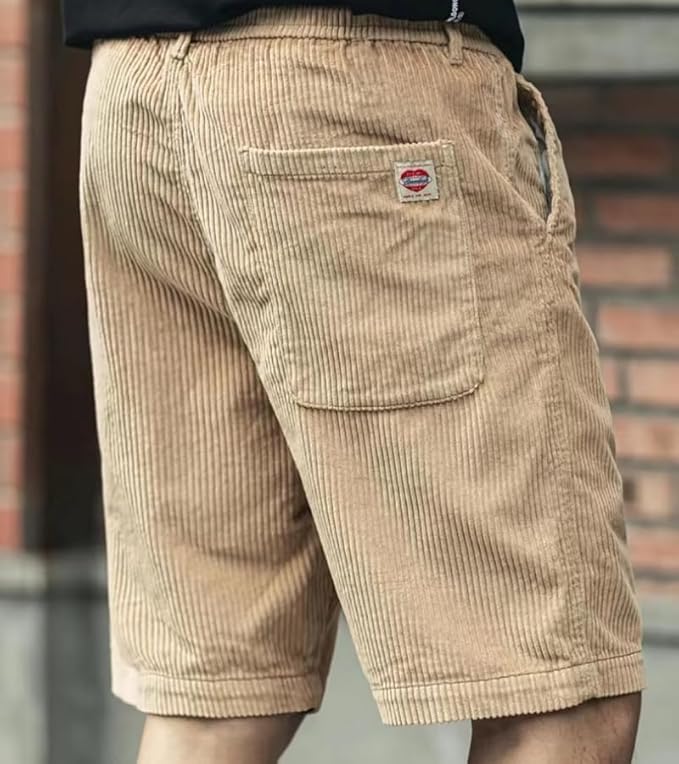Men's Corduroy Drawstring Shorts – Pull On Back Pocket Mid Length Casual