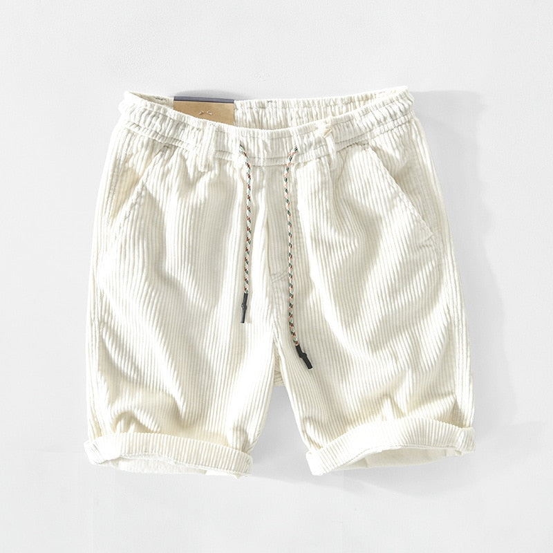 Men's Corduroy Drawstring Shorts – Pull On Back Pocket Mid Length Casual