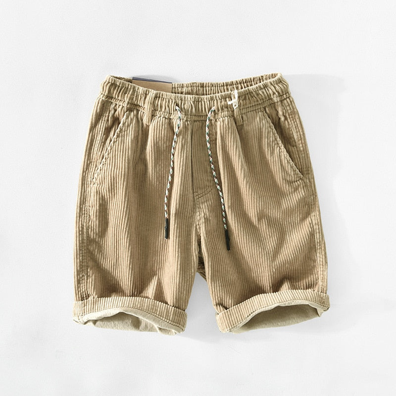 Men's Corduroy Drawstring Shorts – Pull On Back Pocket Mid Length Casual