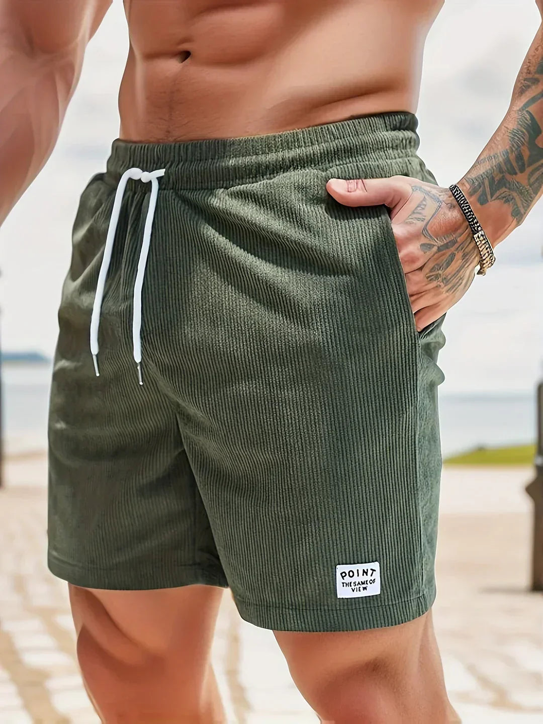 Men's Corduroy Drawstring Shorts – Pull On Side Pocket Beach Casual