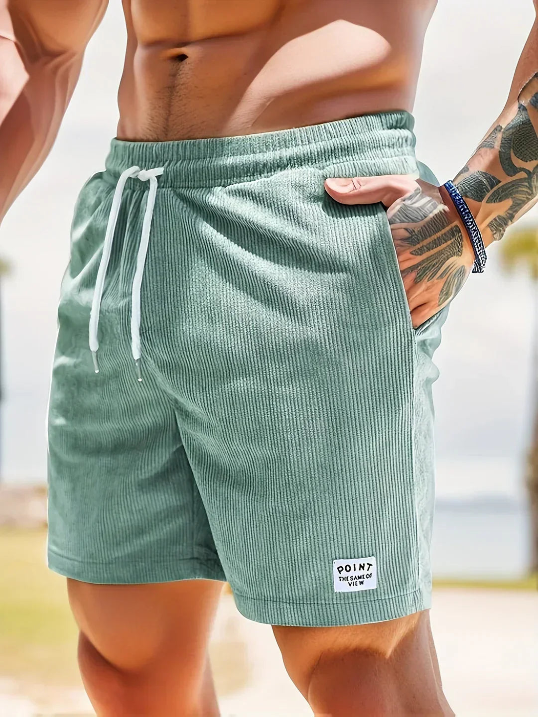 Men's Corduroy Drawstring Shorts – Pull On Side Pocket Beach Casual