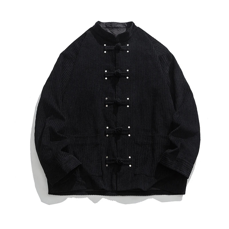 Men's Corduroy Jacket – Stand Collar Frog Button Front Casual Streetwear