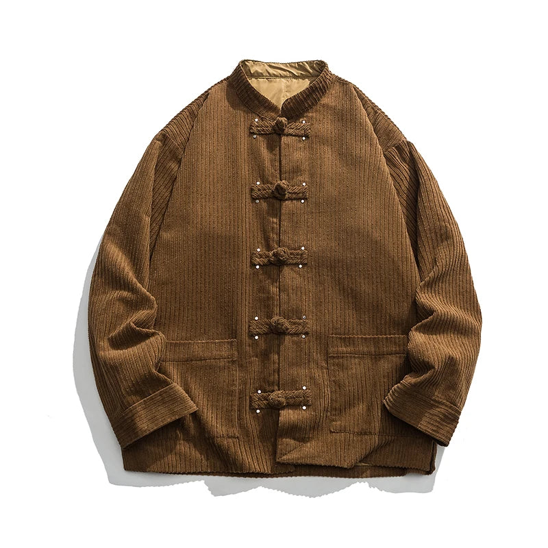 Men's Corduroy Jacket – Stand Collar Frog Button Front Casual Streetwear