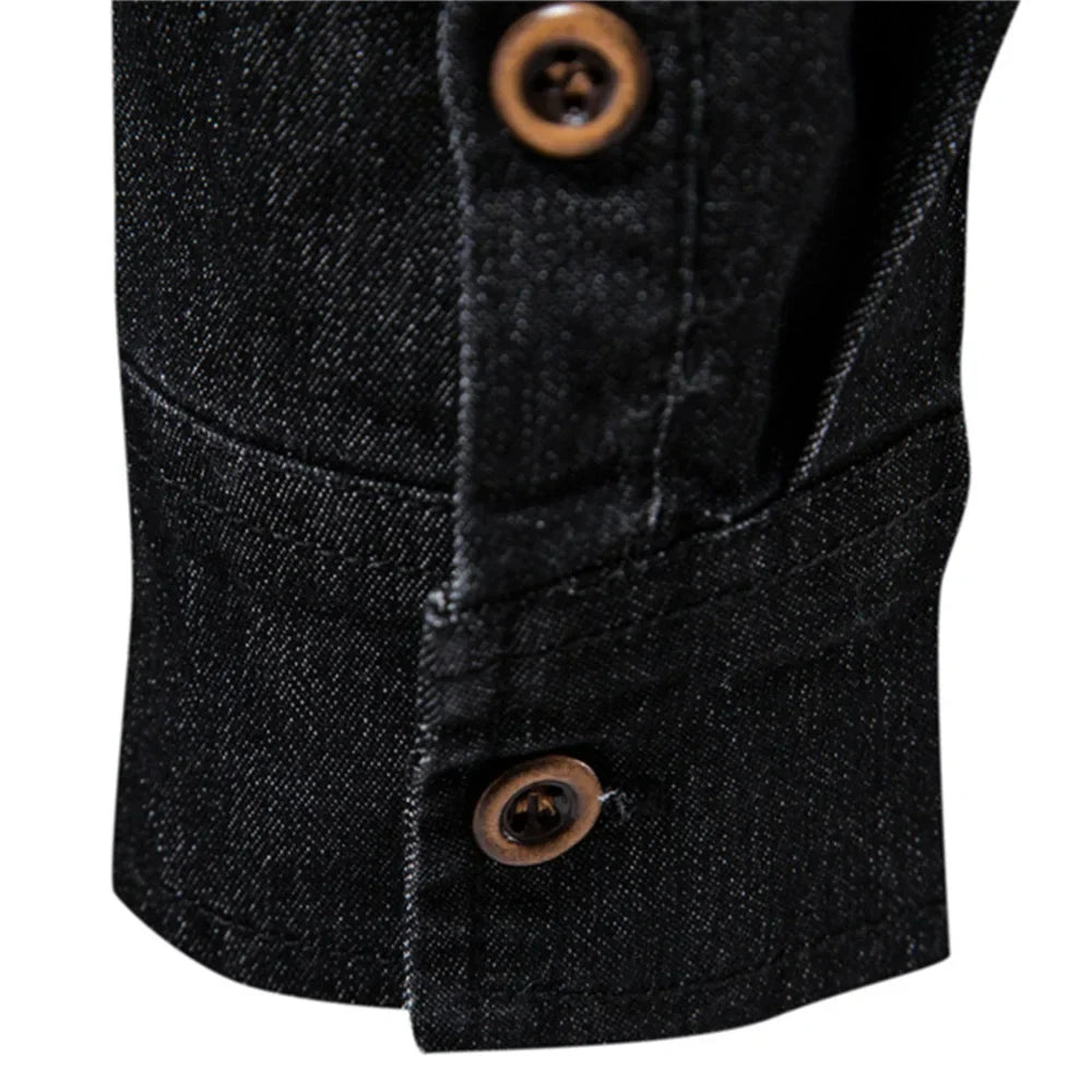 Men's Denim Long Sleeve Shirt – Dual Chest Pocket Button Down Casual