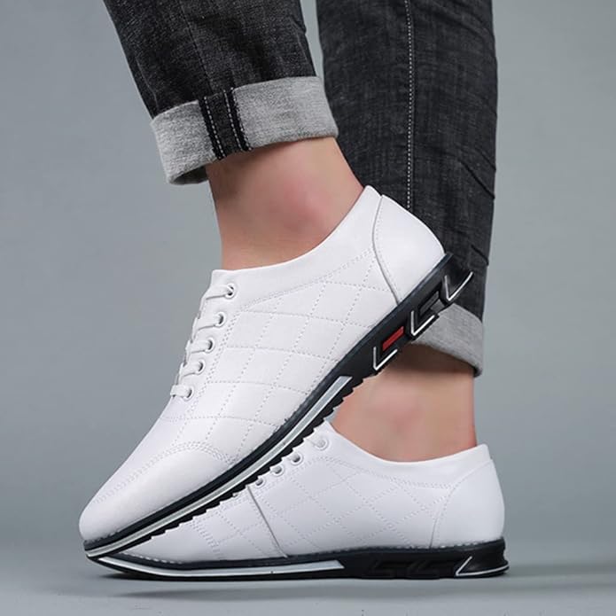 Men's Diamond Quilted Lace Up Oxford Shoes – Round Toe Casual Smart Dress