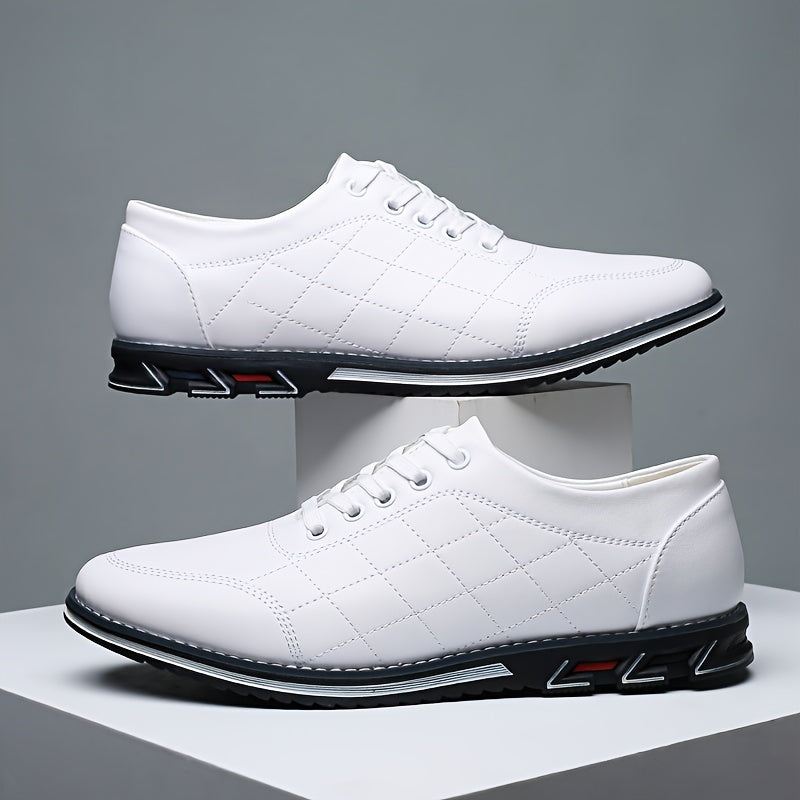 Men's Diamond Quilted Lace Up Oxford Shoes – Round Toe Casual Smart Dress