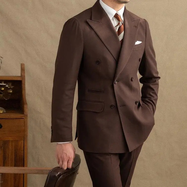 Men's Double Breasted Peak Lapel Two Piece Suit – Formal Business Wedding