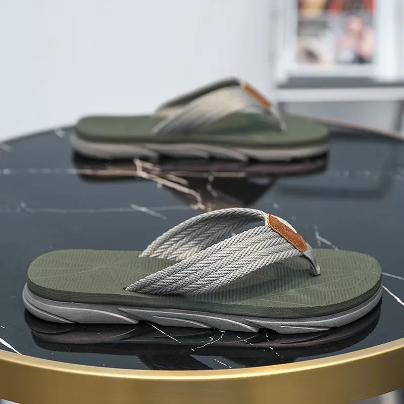 Men's Flat Woven Strap Flip Flops – Open Toe Thong Beach Summer Sandals