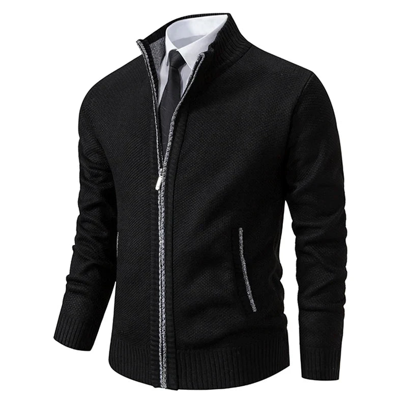 Men's Full Zip Stand Collar Knit Cardigan – Long Sleeve Casual Everyday Wear
